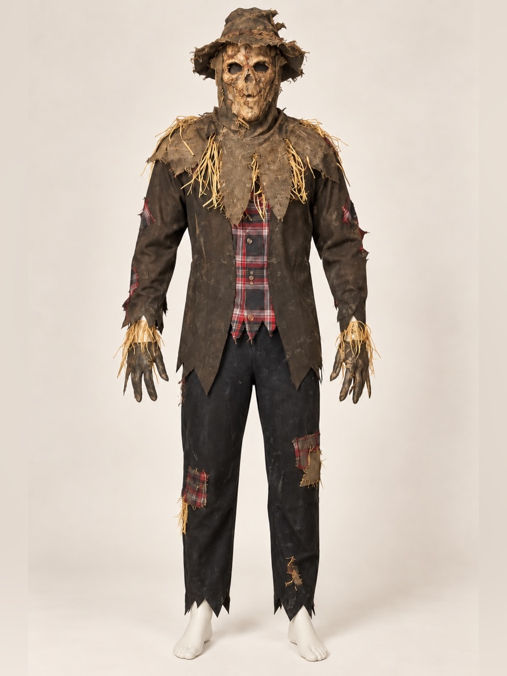 Spirit Men's Scarecrow Costume in Brown, Black and Red Plaid